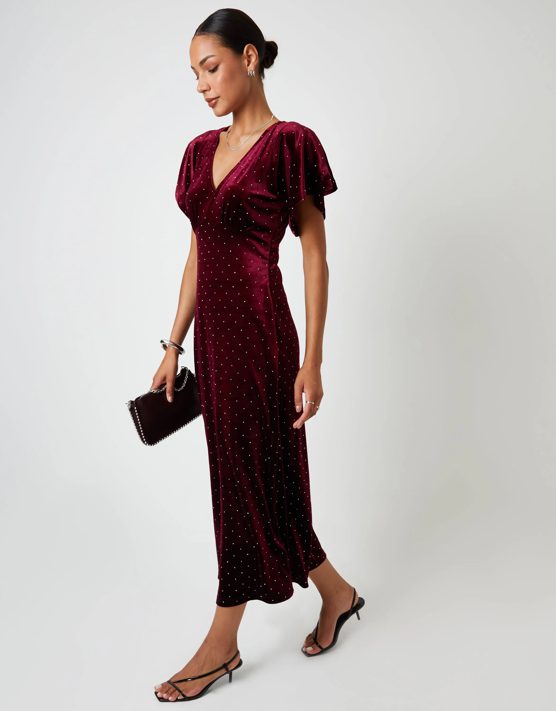 Burgundy Velvet Hotfix Underbust Midaxi Dress sold by Threadbare product image thumbnail 4