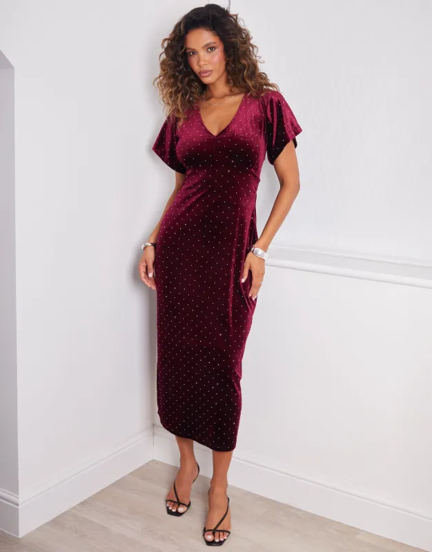 Burgundy Velvet Hotfix Underbust Midaxi Dress sold by Threadbare