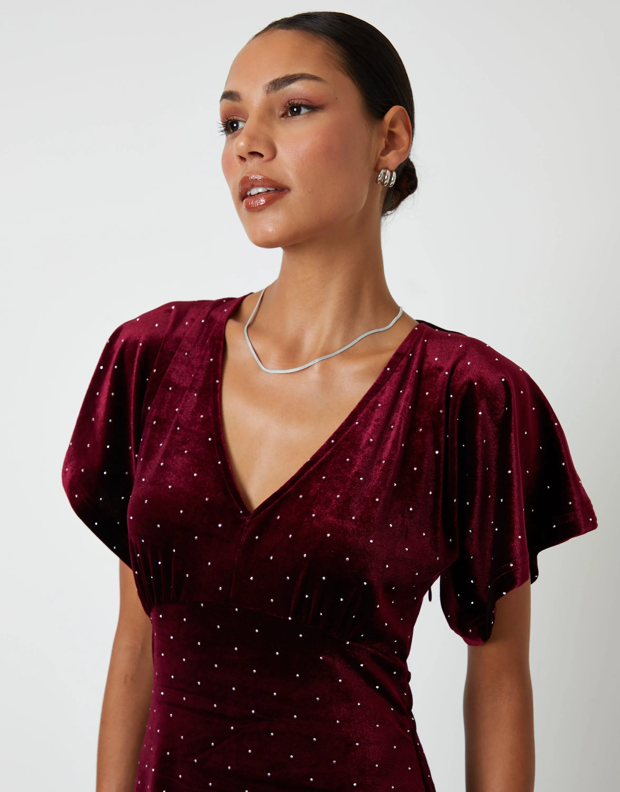 Burgundy Velvet Hotfix Underbust Midaxi Dress sold by Threadbare product image thumbnail 5