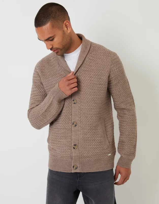 Taupe Knitted Shawl Cardigan sold by Threadbare