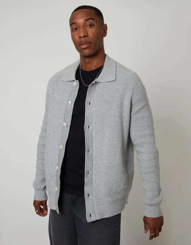 Grey Knitted Collared Cardigan Jacket sold by Threadbare
