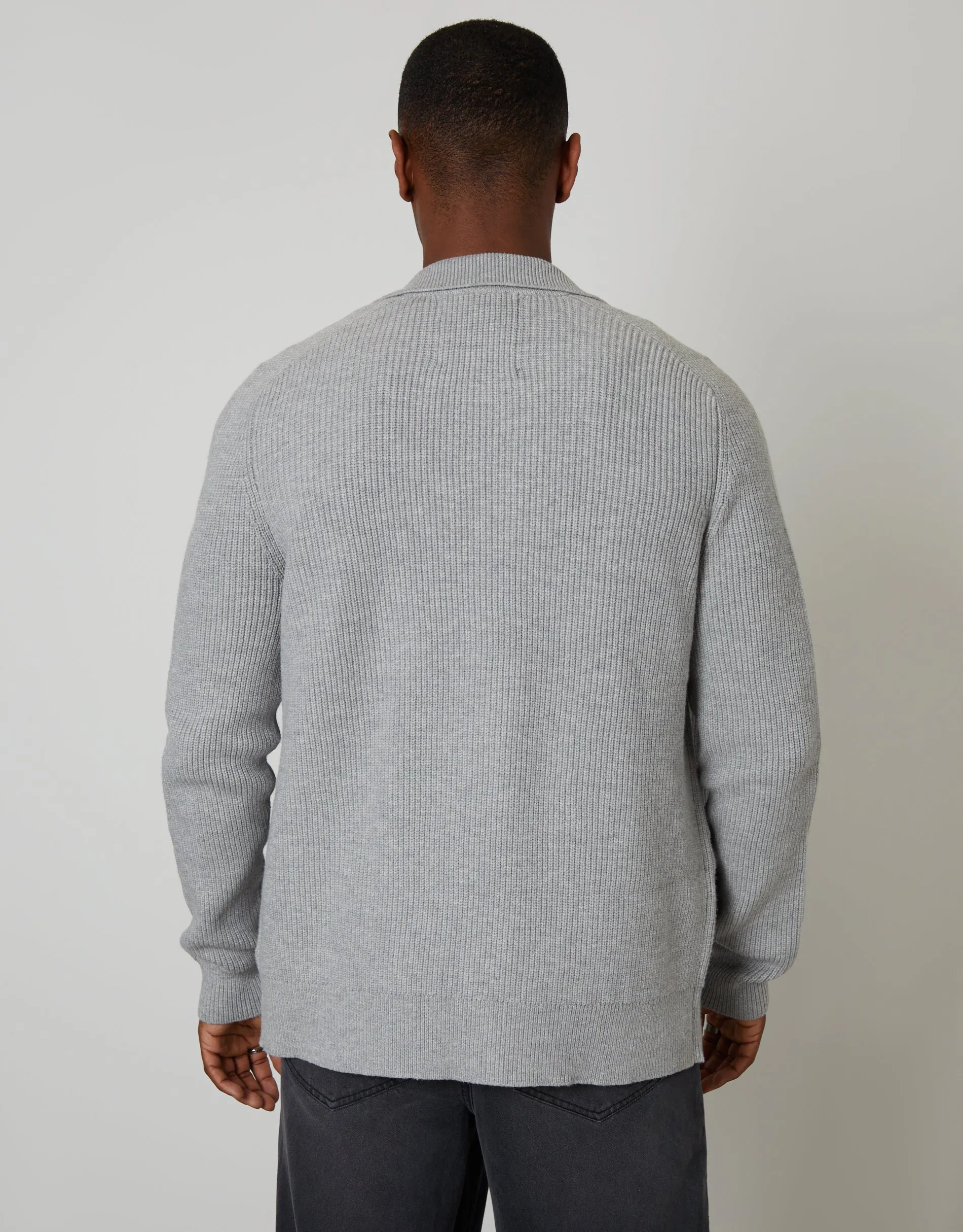 Grey Knitted Collared Cardigan Jacket sold by Threadbare product image thumbnail 2