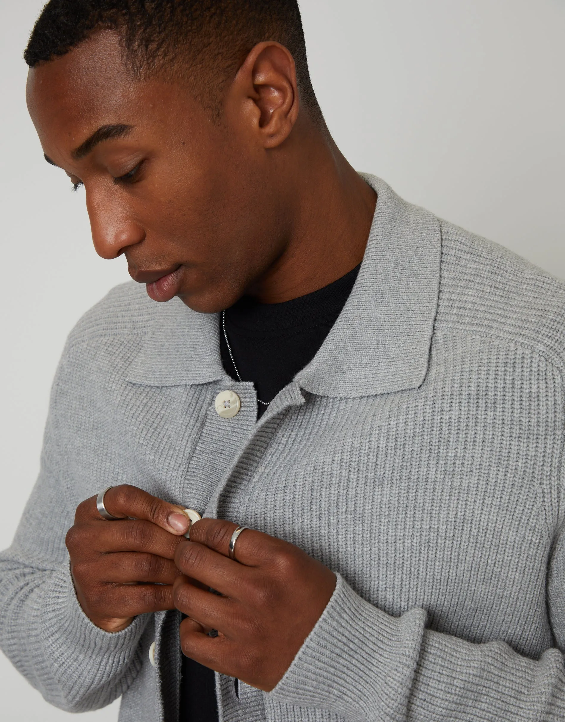 Grey Knitted Collared Cardigan Jacket sold by Threadbare product image thumbnail 4