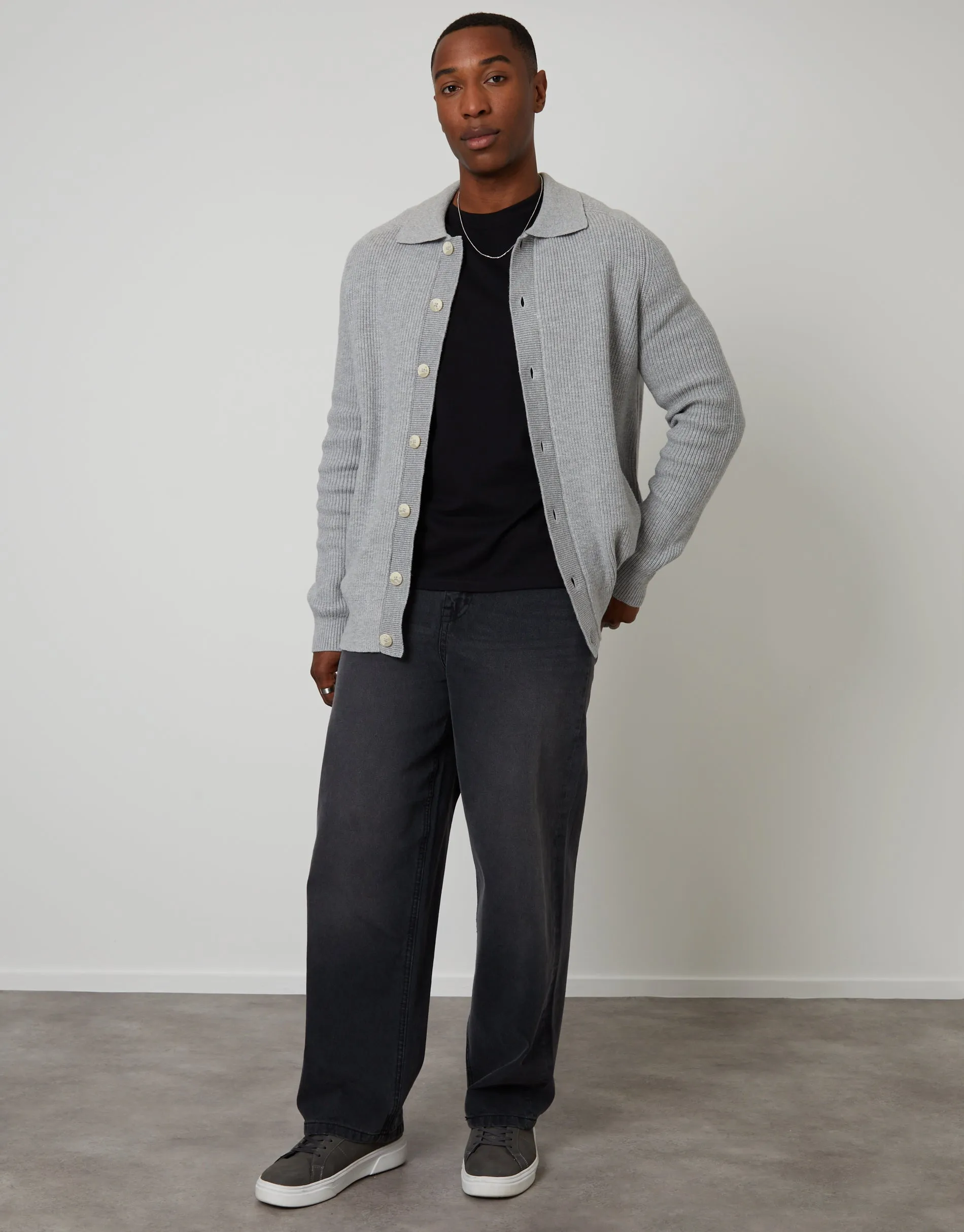 Grey Knitted Collared Cardigan Jacket sold by Threadbare product image thumbnail 3