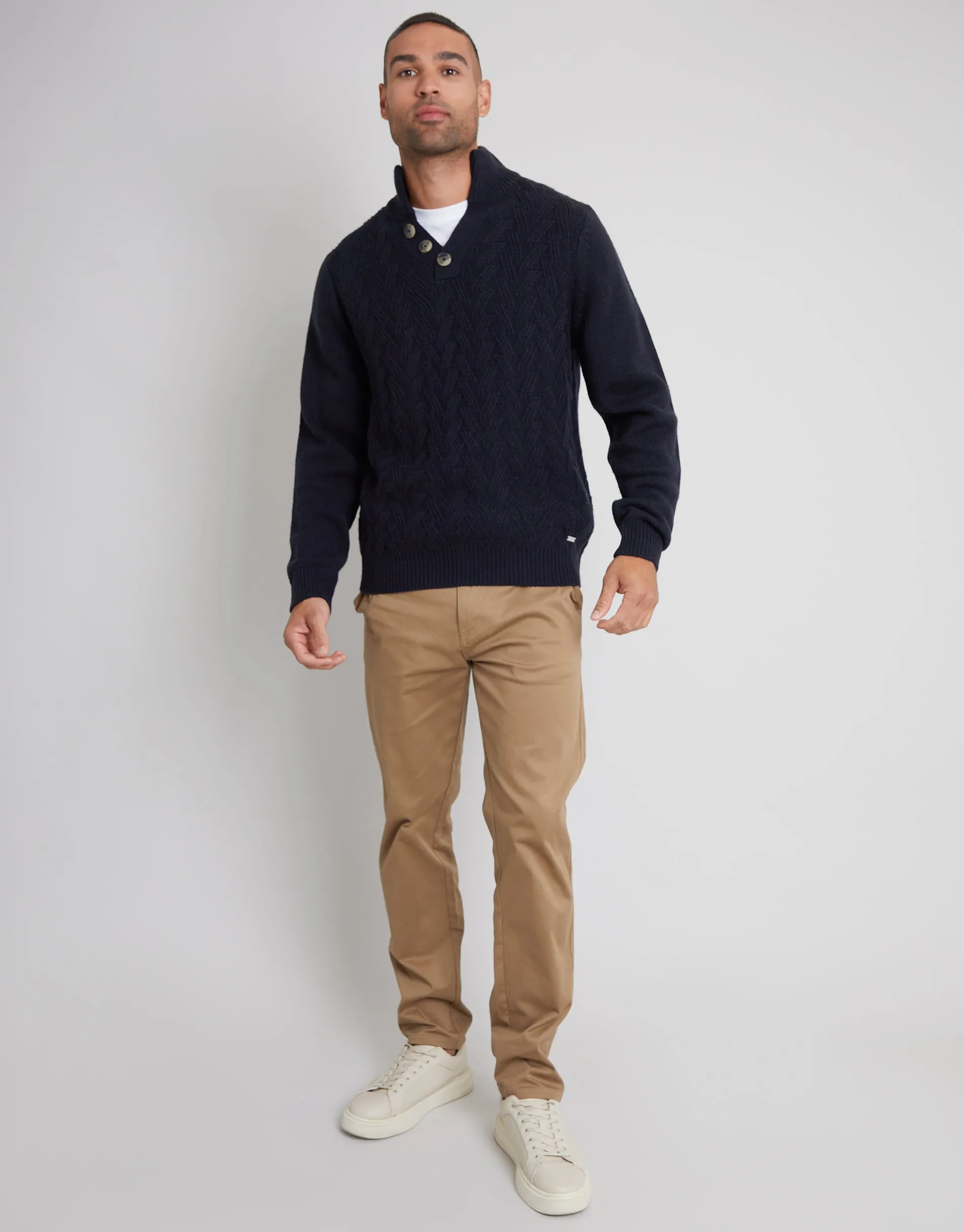 Navy Mock Neck Funnel Neck Cable Knit Jumper sold by Threadbare product image thumbnail 3