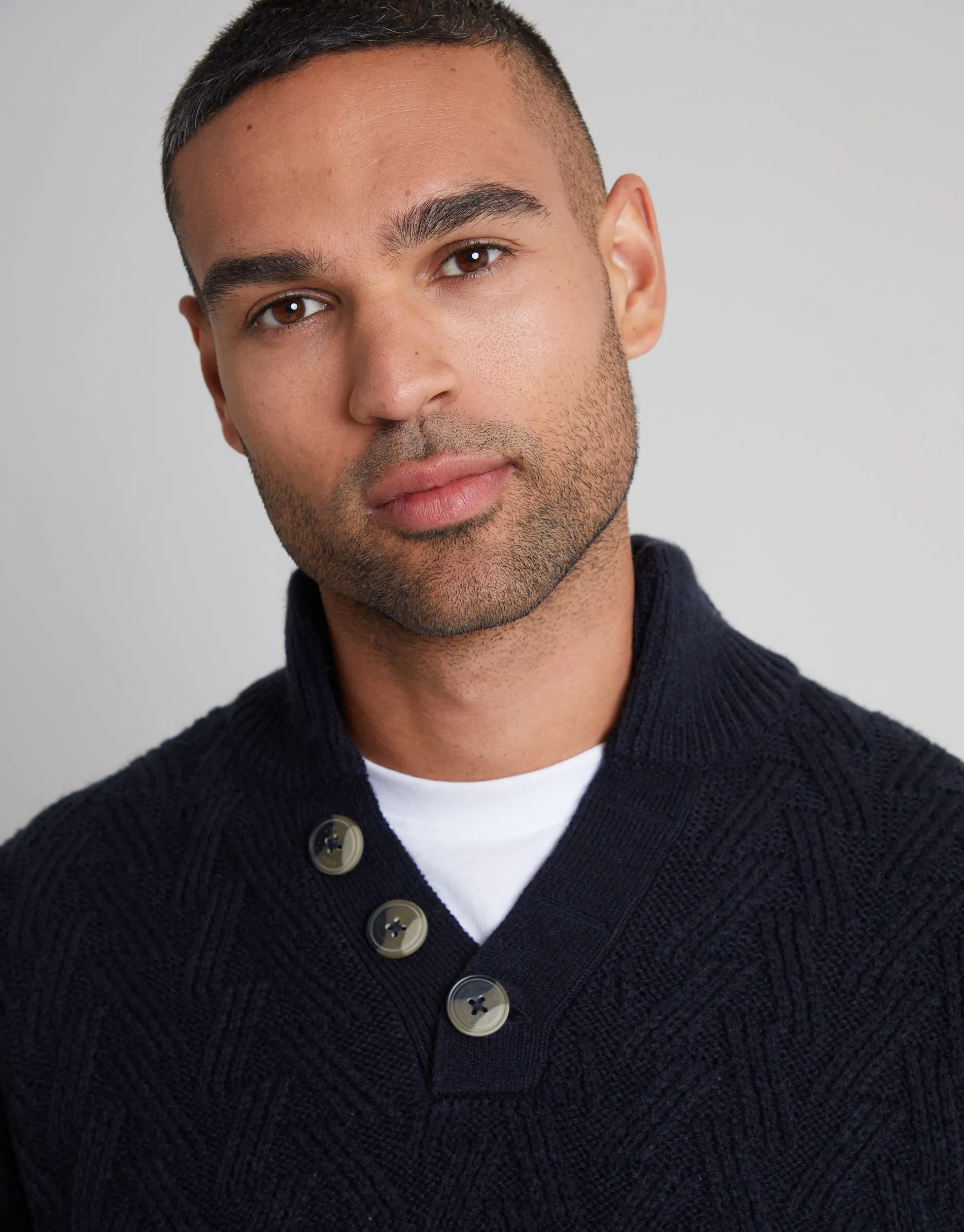 Navy Mock Neck Funnel Neck Cable Knit Jumper sold by Threadbare product image thumbnail 4