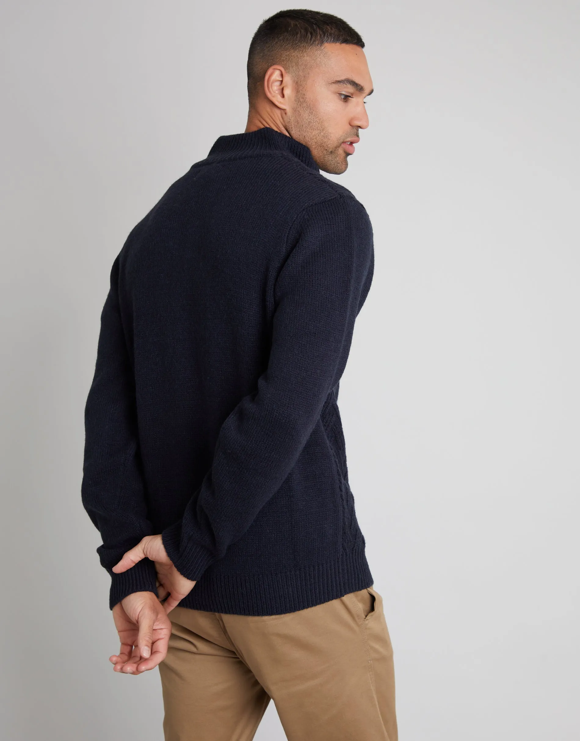 Navy Mock Neck Funnel Neck Cable Knit Jumper sold by Threadbare product image thumbnail 2
