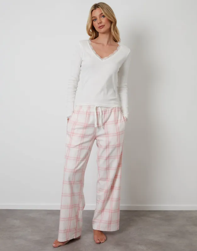 Petite Pink Long Sleeve Check Pyjamas (2-Piece Set) sold by Threadbare