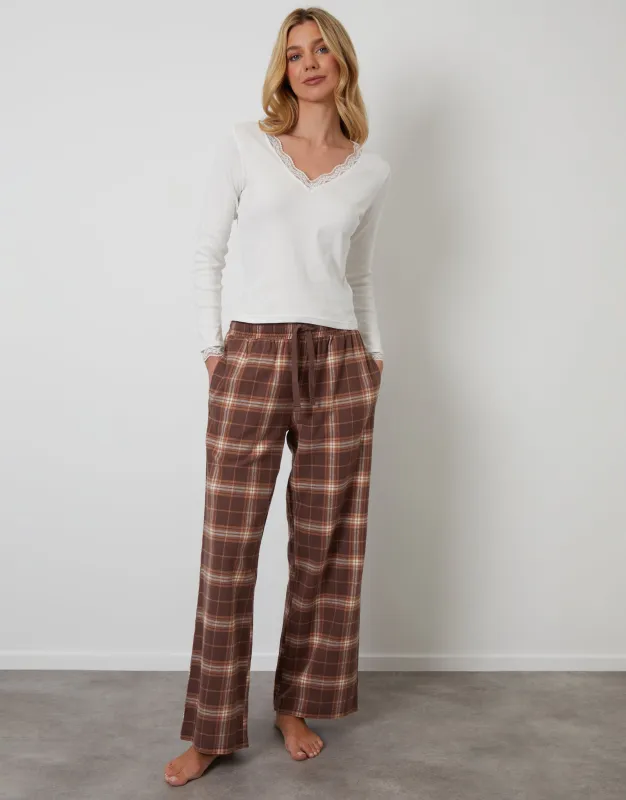 Chocolate Brown Long Sleeve Check Pyjamas (2-Piece Set) sold by Threadbare