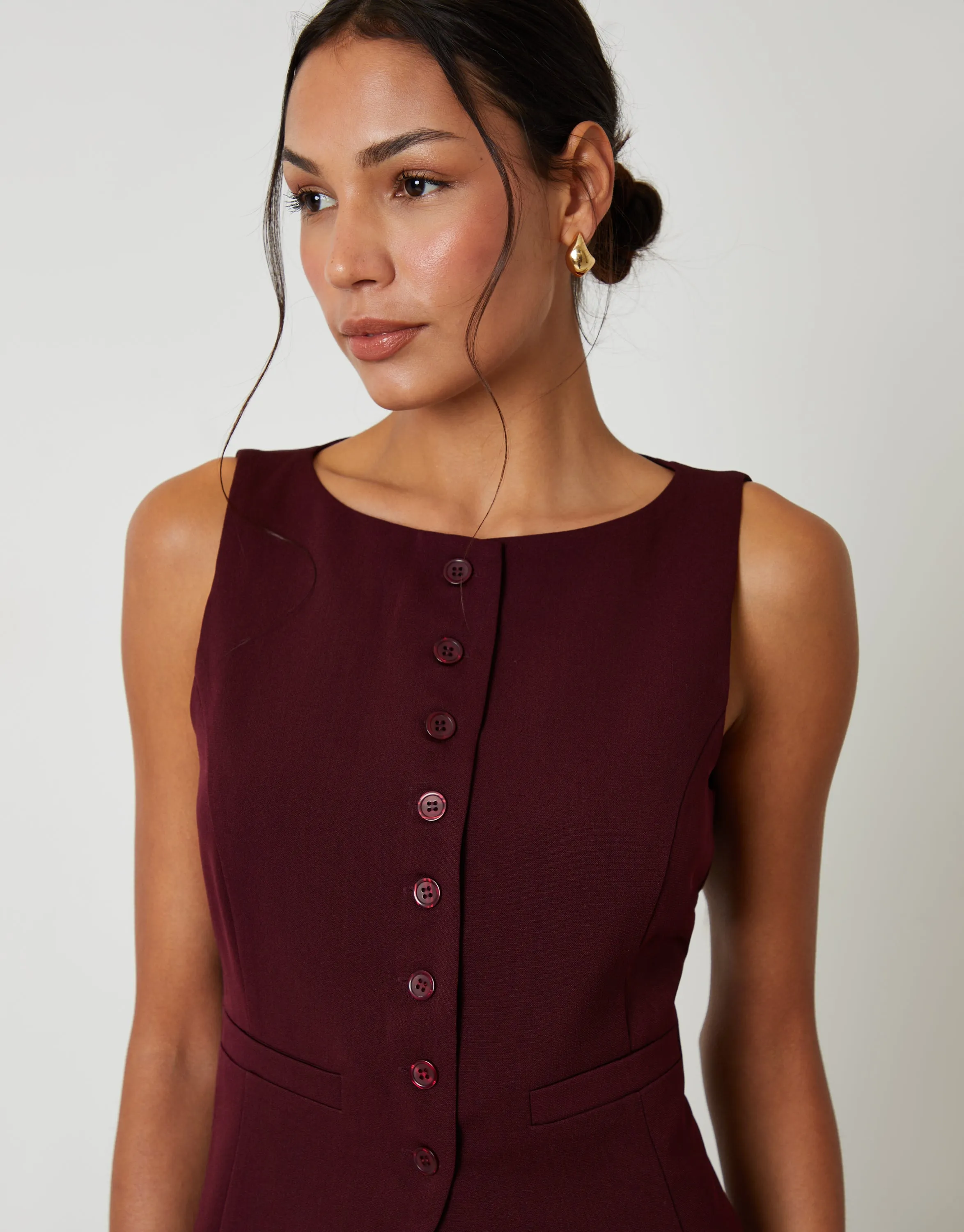 Berry Red Boat Neck Longline Waistcoat sold by Threadbare product image thumbnail 2