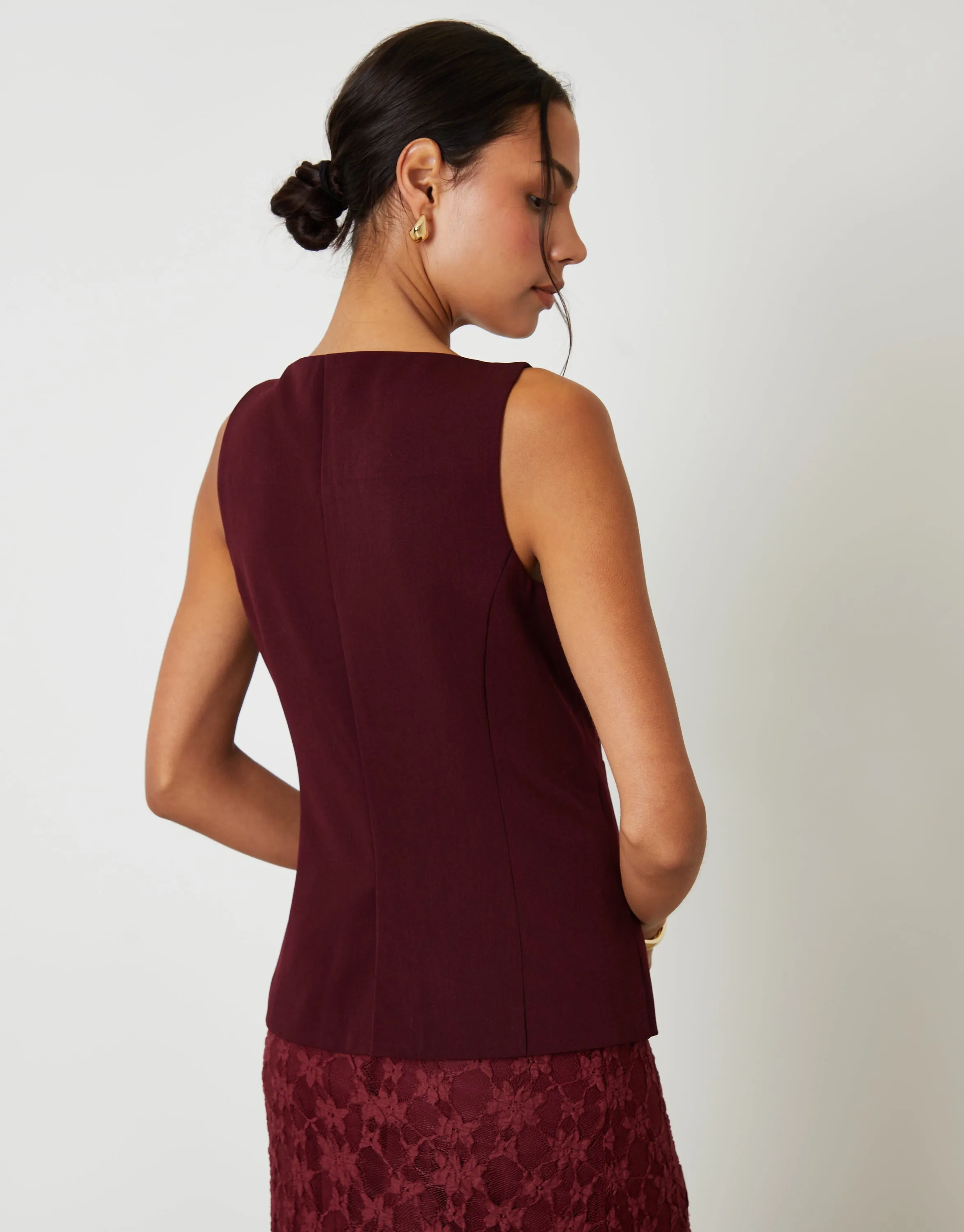 Berry Red Boat Neck Longline Waistcoat sold by Threadbare product image thumbnail 5