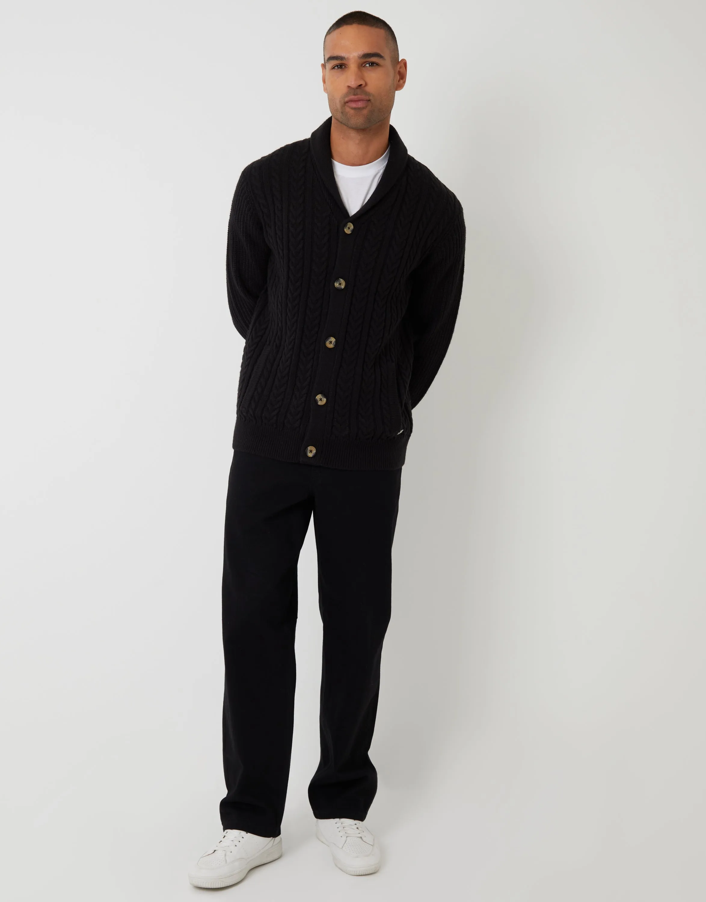 Black Cable Knit Shawl Cardigan sold by Threadbare product image thumbnail 3