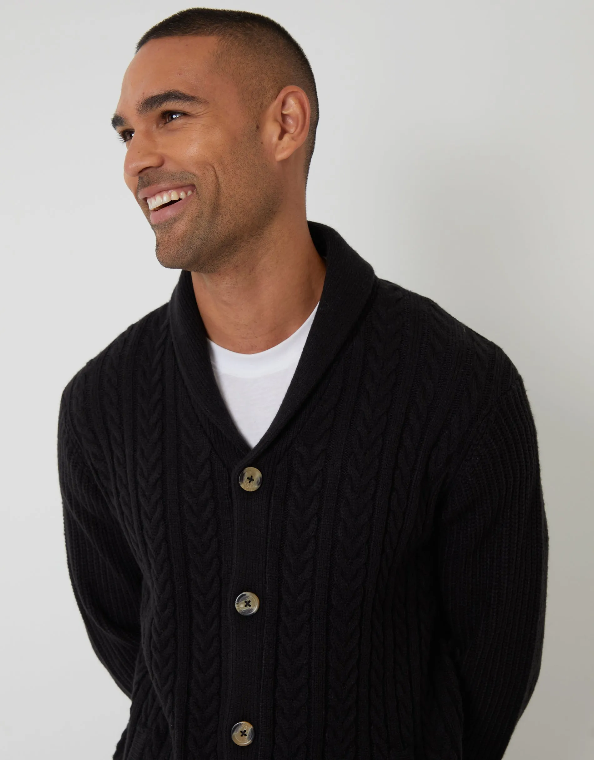 Black Cable Knit Shawl Cardigan sold by Threadbare product image thumbnail 4