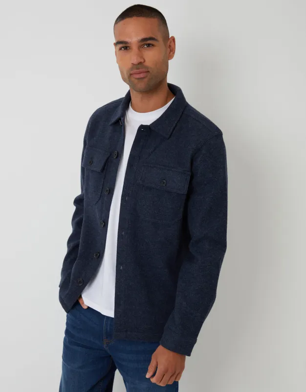 Navy Faux Wool Button Up Shacket sold by Threadbare