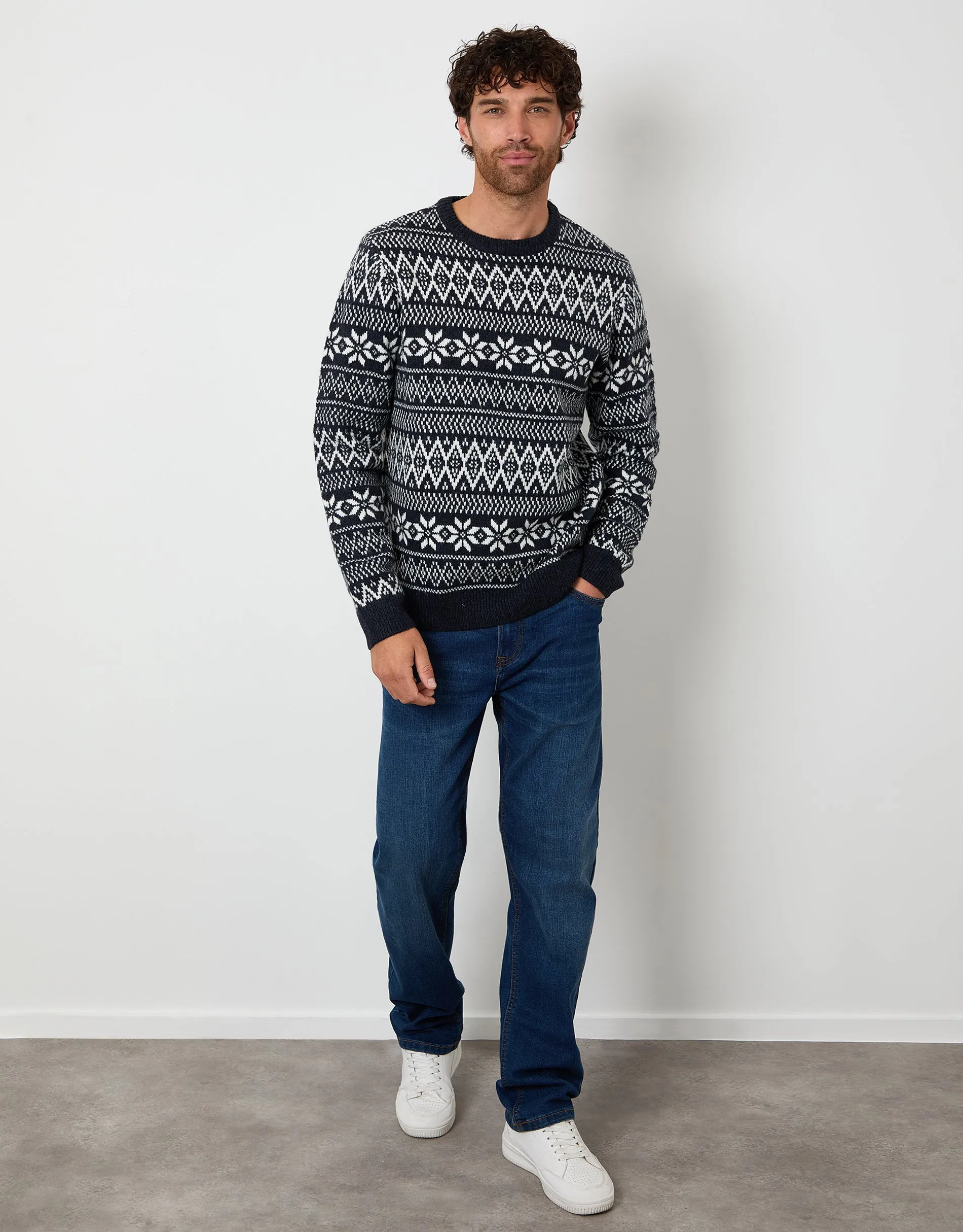 Navy Christmas Fairisle Crew Neck Jumper sold by Threadbare product image thumbnail 3