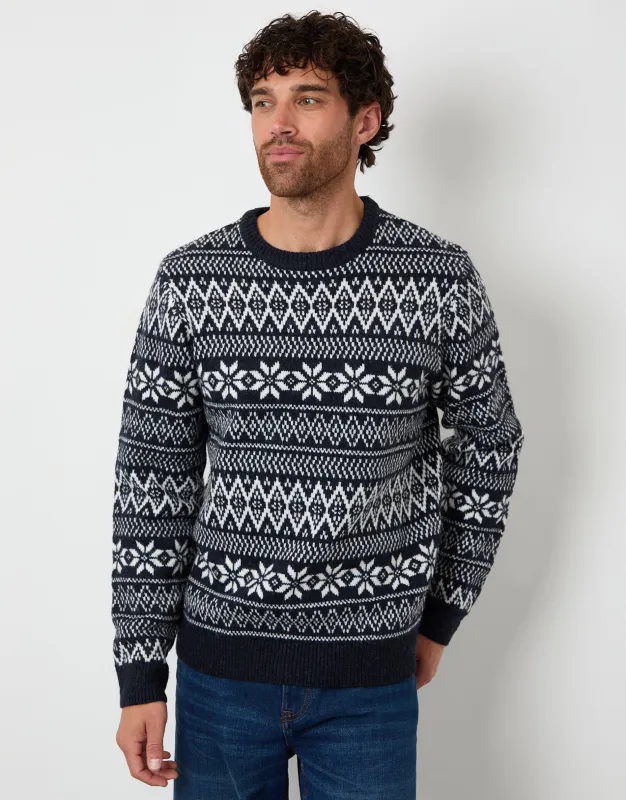 Navy Christmas Fairisle Crew Neck Jumper sold by Threadbare