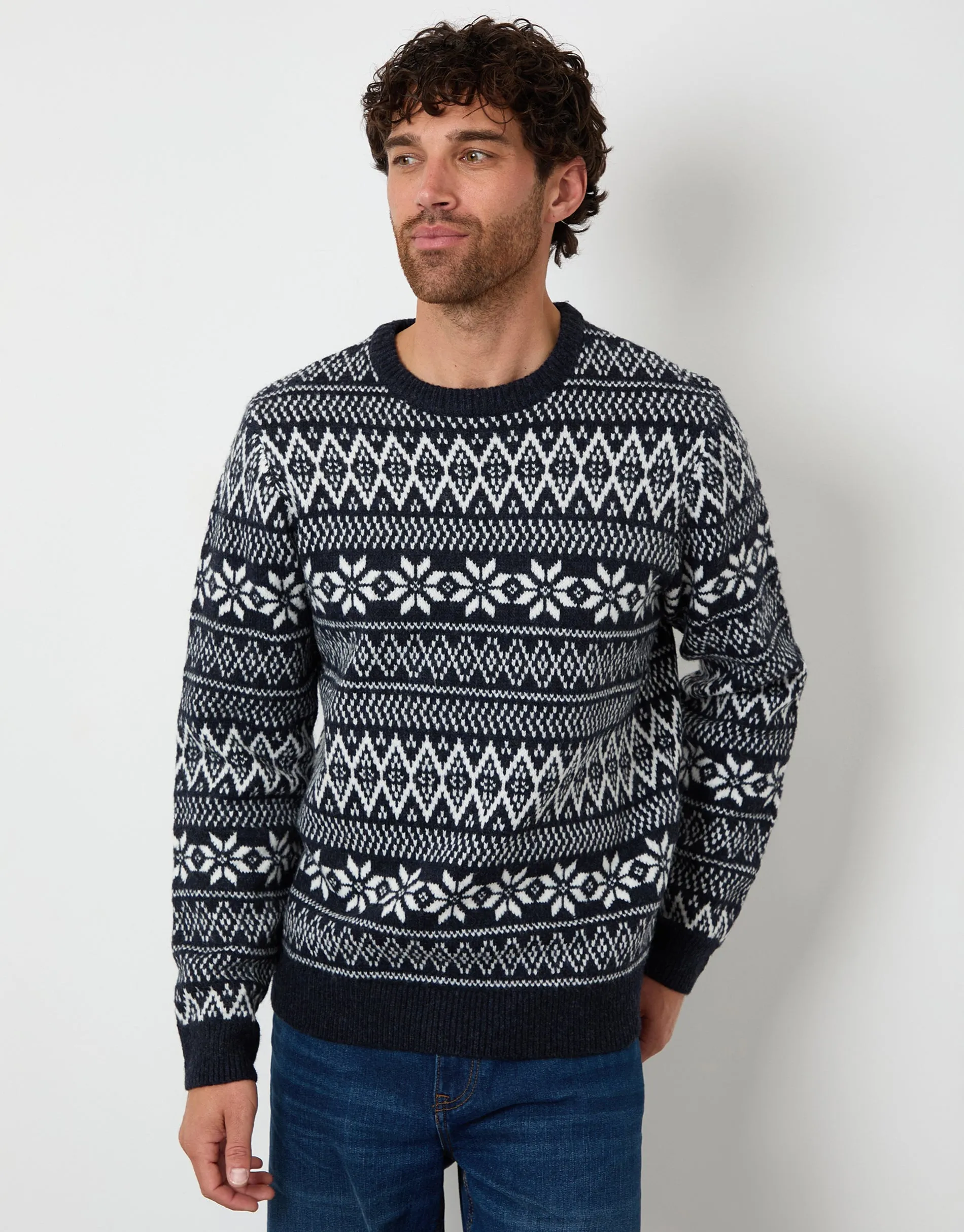 Navy Christmas Fairisle Crew Neck Jumper sold by Threadbare