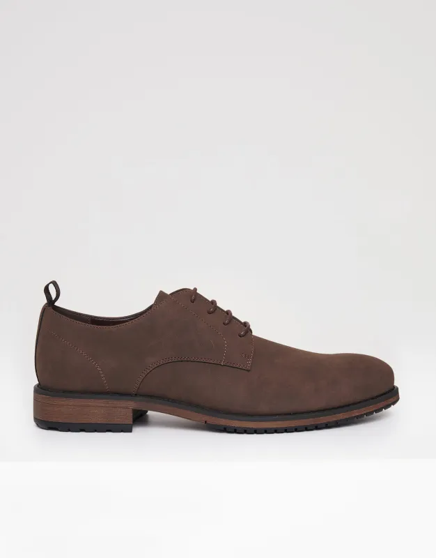 Brown Faux Suede Derby Shoes sold by Threadbare
