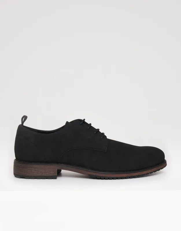 Black Faux Suede Derby Shoes sold by Threadbare