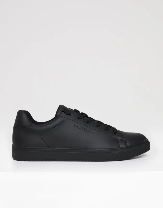 Black PU Court Trainers sold by Threadbare