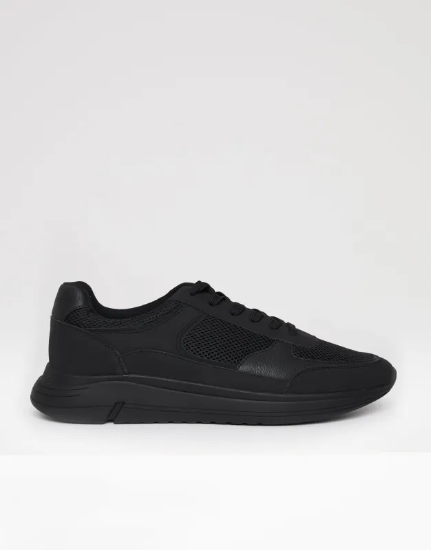 Black Mixed Material Trainers sold by Threadbare