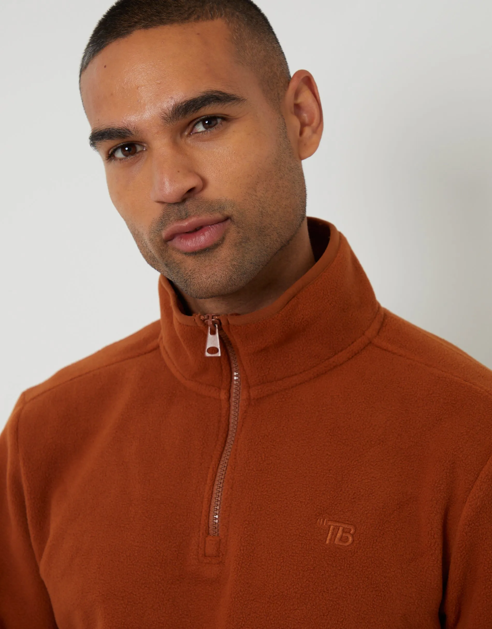 Rust Orange Quarter Zip Microfleece Sweatshirt sold by Threadbare product image thumbnail 4