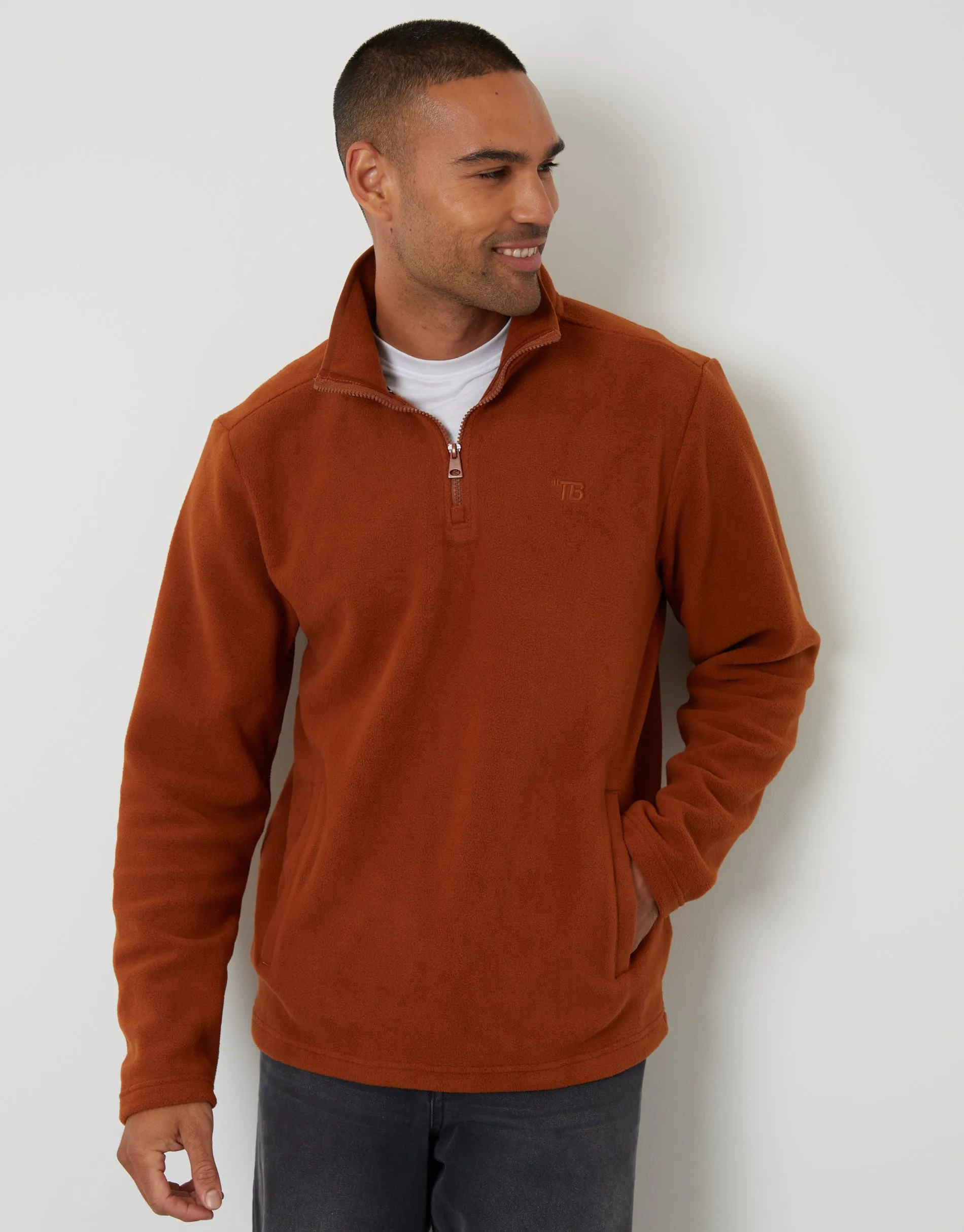 Rust Orange Quarter Zip Microfleece Sweatshirt sold by Threadbare