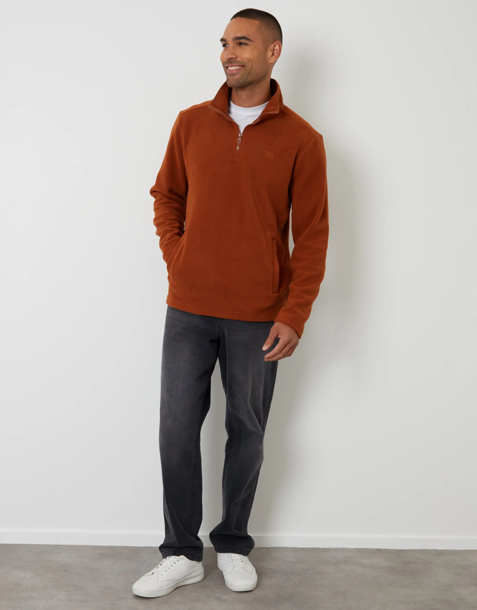 Rust Orange Quarter Zip Microfleece Sweatshirt sold by Threadbare product image thumbnail 3