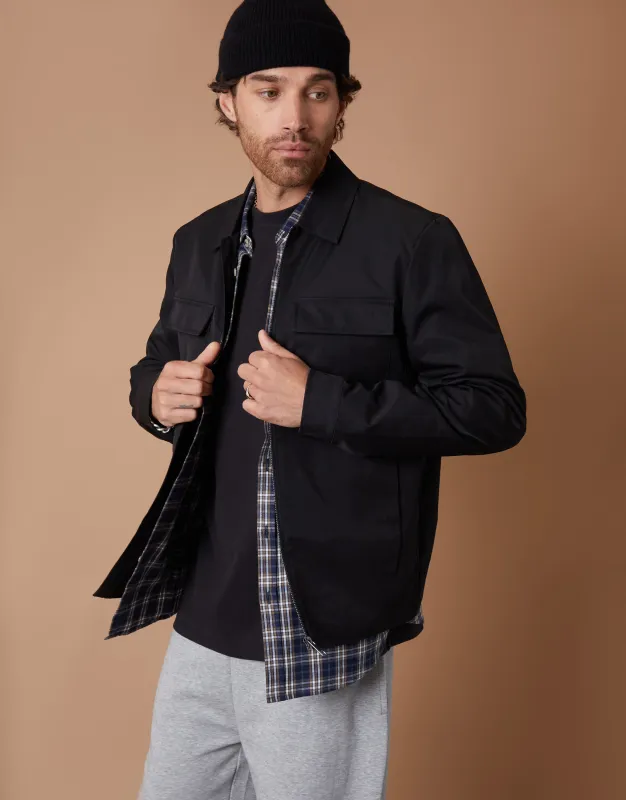 Black Lightweight Collared Zip Up Jacket sold by Threadbare