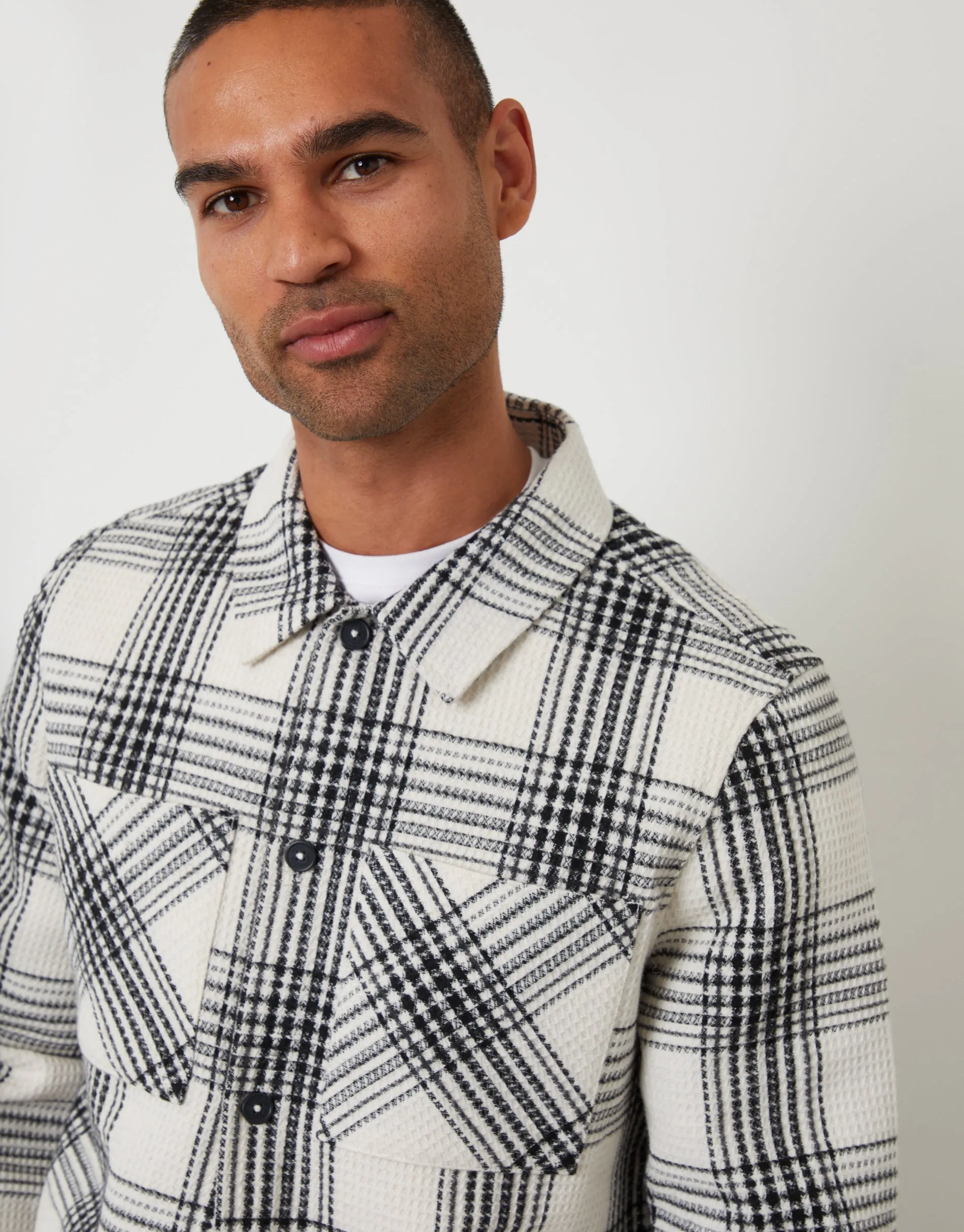 Ecru Check Waffle Textured Shacket sold by Threadbare product image thumbnail 4