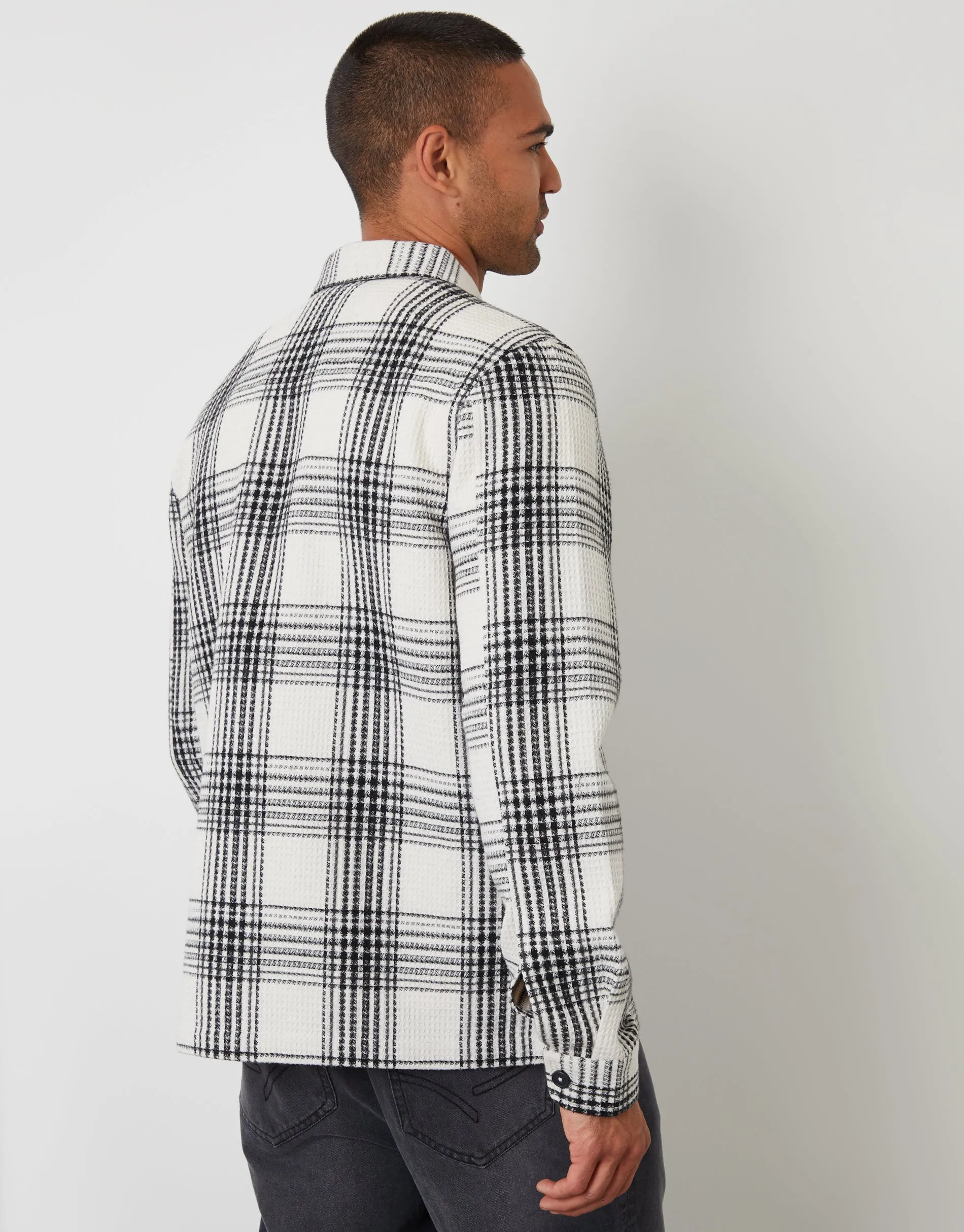 Ecru Check Waffle Textured Shacket sold by Threadbare product image thumbnail 2