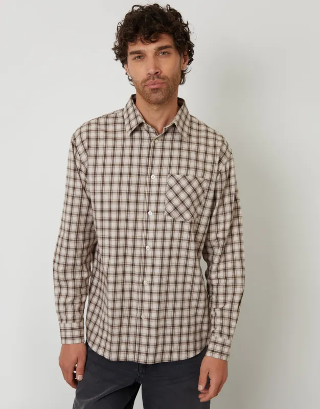 Brown Brushed Check Flannel Relaxed Fit Shirt sold by Threadbare
