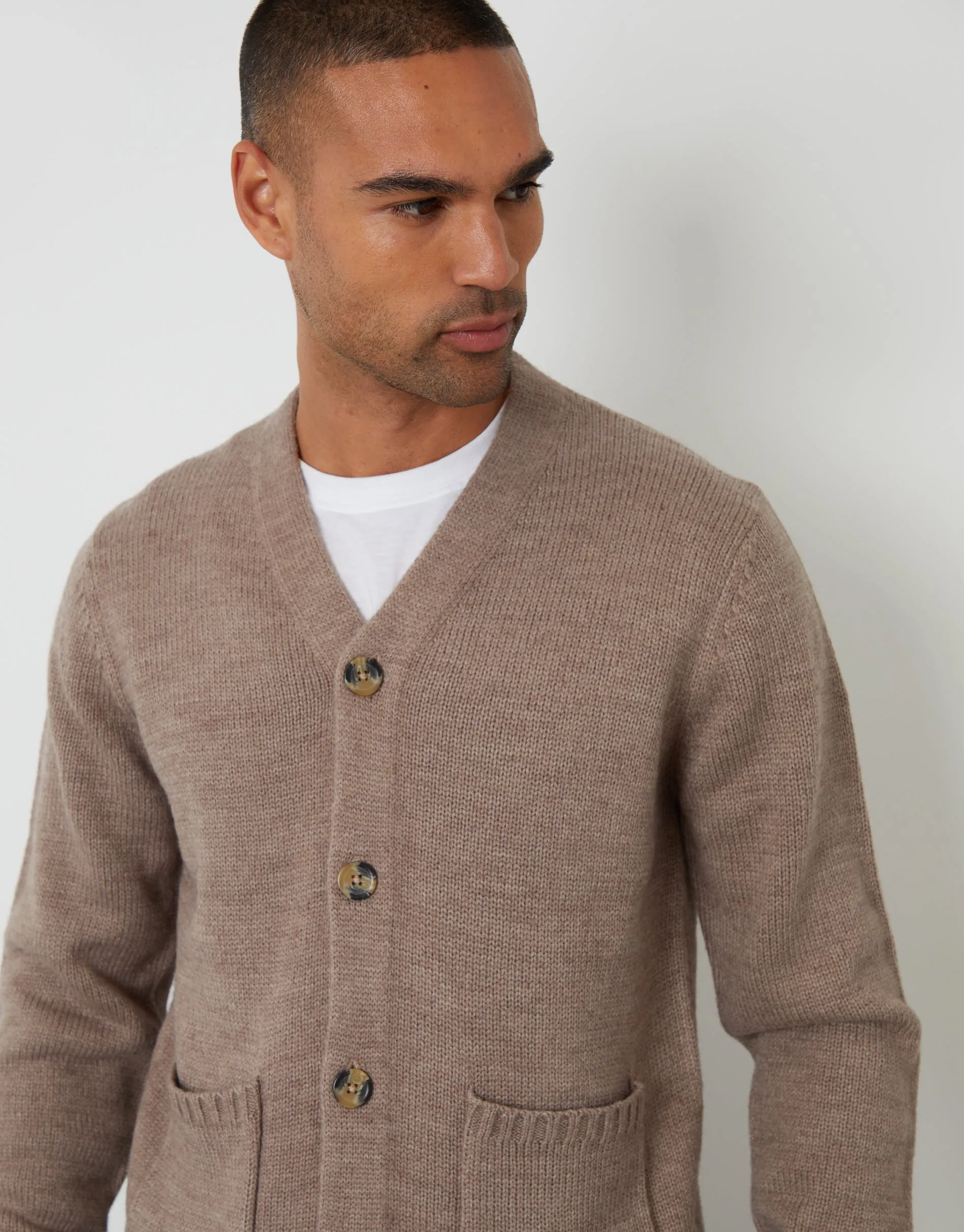 Taupe Knitted V-Neck Cardigan sold by Threadbare product image thumbnail 5