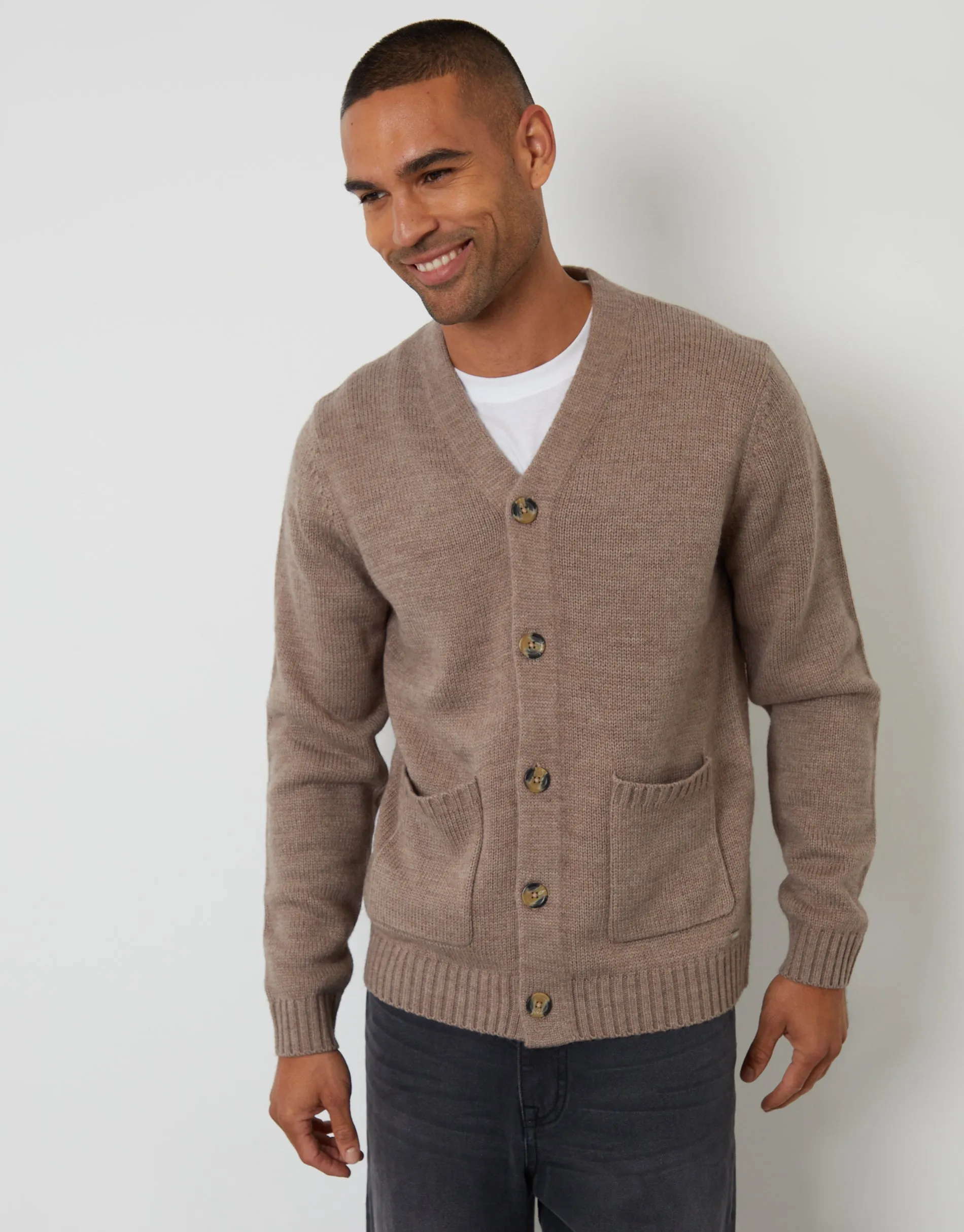 Taupe Knitted V-Neck Cardigan sold by Threadbare product image thumbnail 2