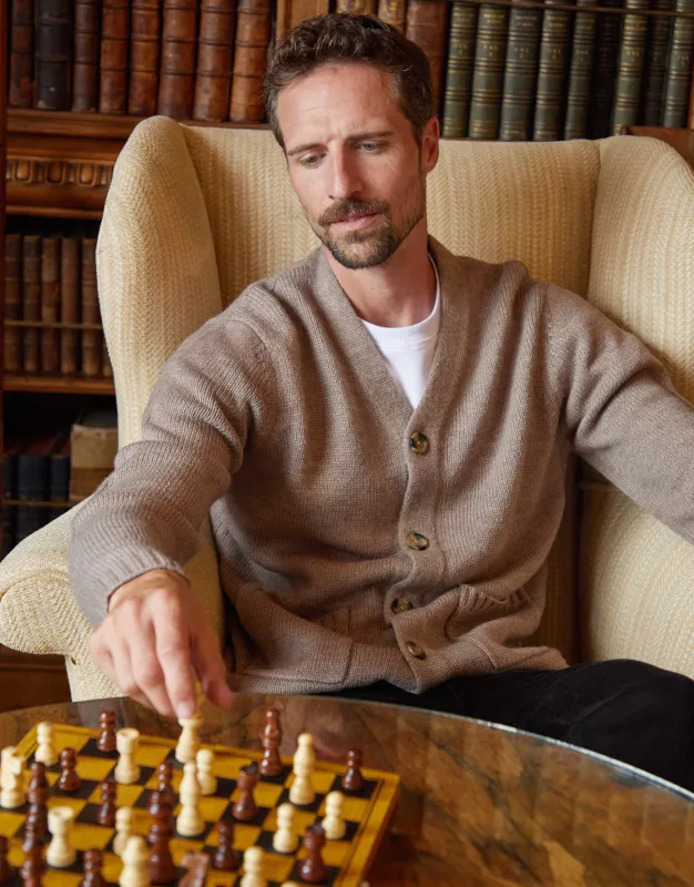 Taupe Knitted V-Neck Cardigan made by Threadbare