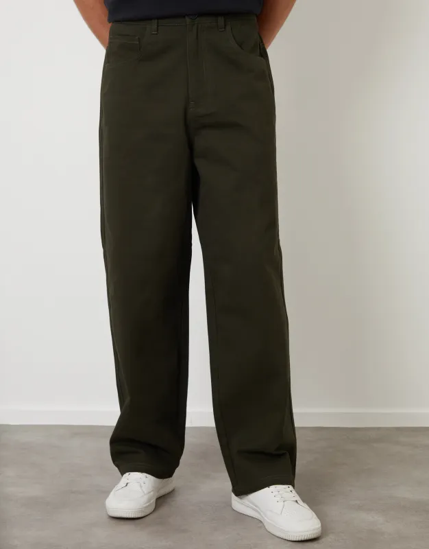 Forest Green Baggy Fit 5 Pocket Chino Trousers sold by Threadbare