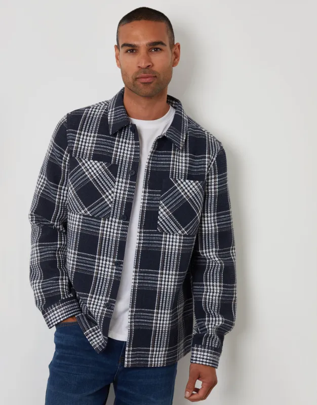 Navy Check Waffle Textured Shacket sold by Threadbare