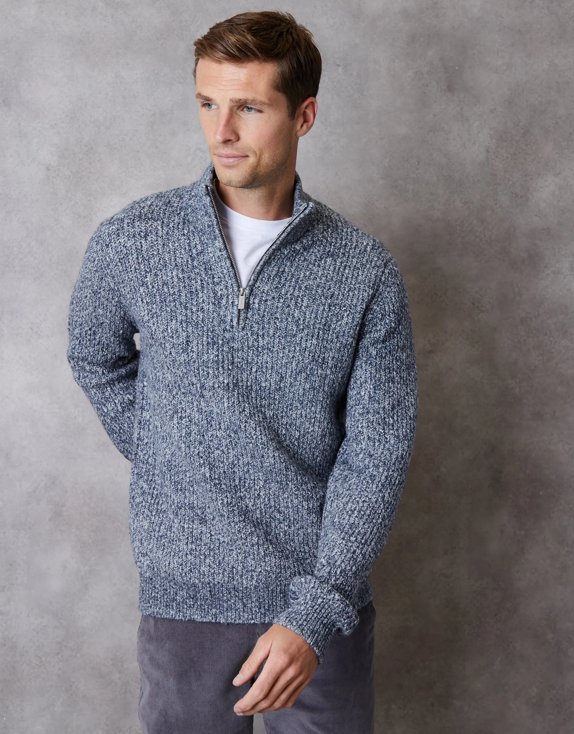 Navy Twist Knitted Quarter Zip Jumper sold by Threadbare