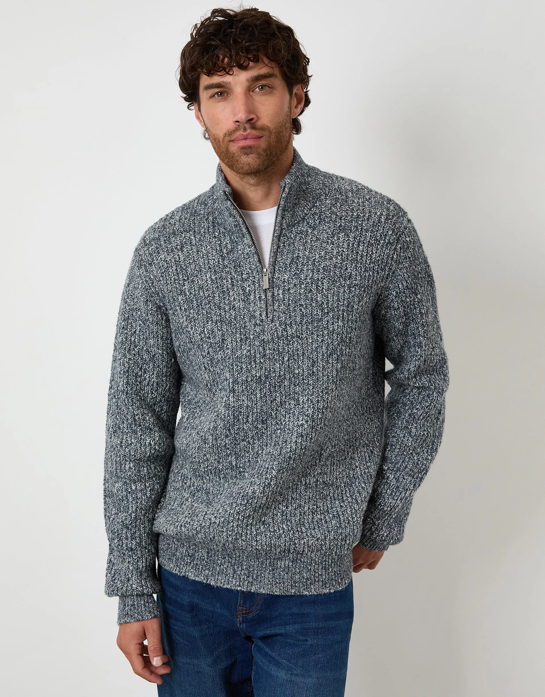 Navy Twist Knitted Quarter Zip Jumper sold by Threadbare product image thumbnail 2