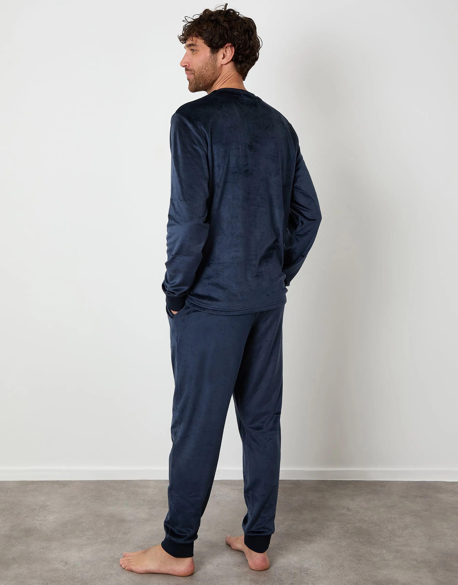Navy Soft Touch Velour Loungewear Set (2-Piece Set) sold by Threadbare product image thumbnail 2
