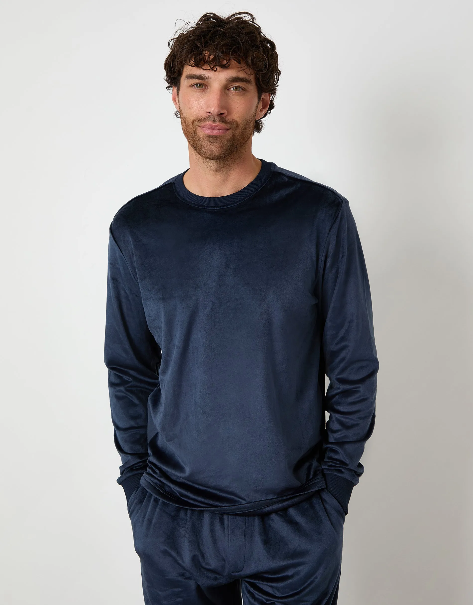 Navy Soft Touch Velour Loungewear Set (2-Piece Set) sold by Threadbare product image thumbnail 3
