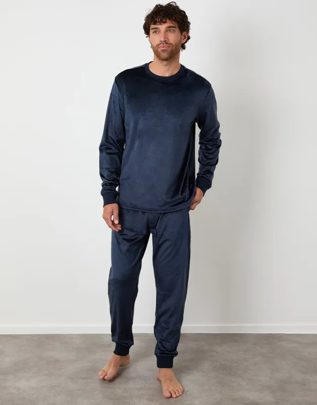 Navy Soft Touch Velour Loungewear Set (2-Piece Set) sold by Threadbare
