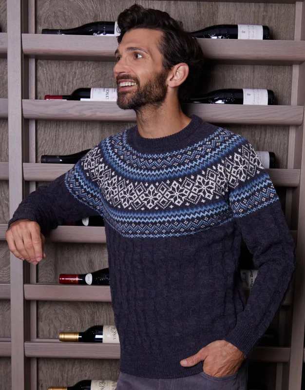 Navy Cable Knit Fairisle Crew Neck Christmas Jumper sold by Threadbare