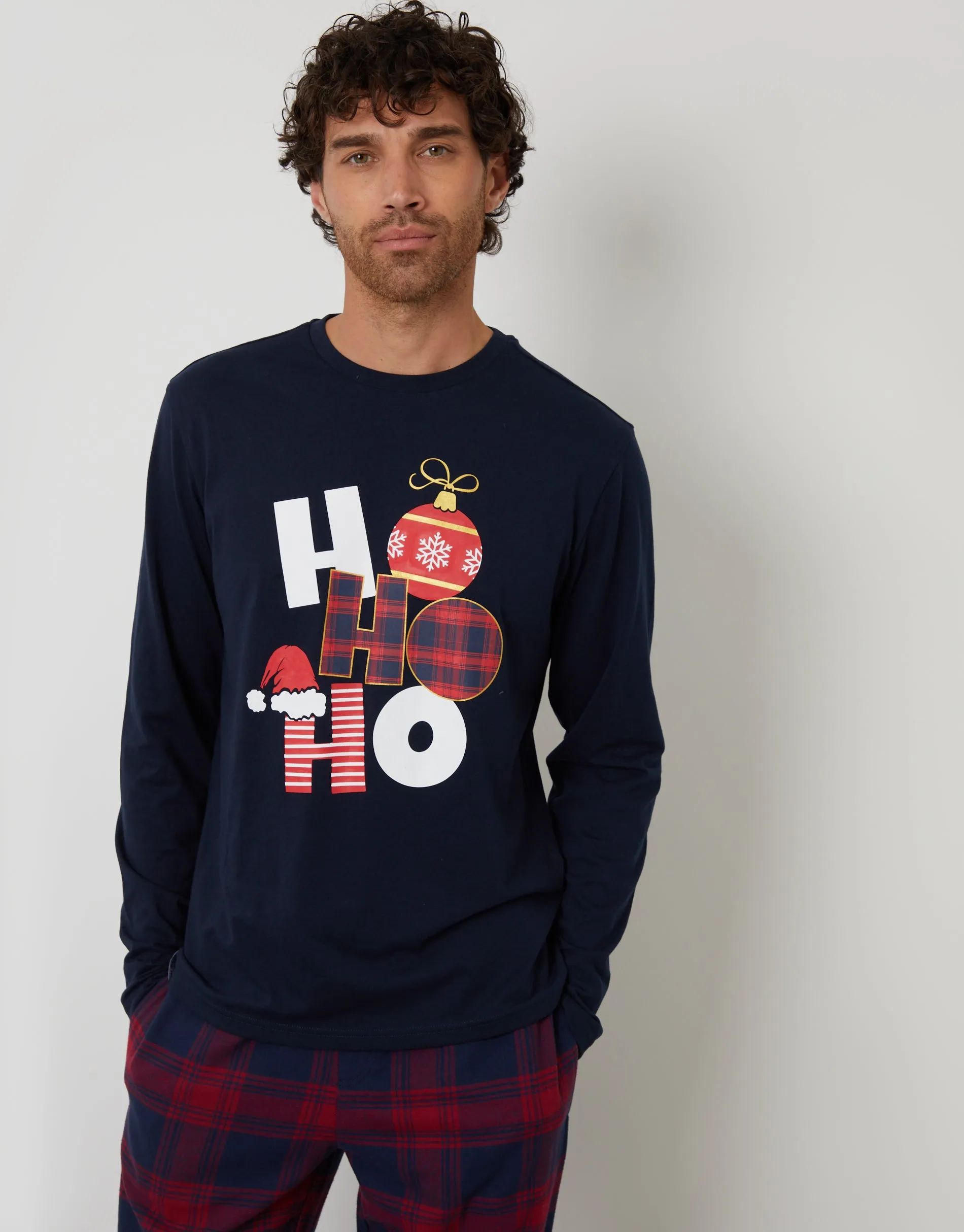 Navy Long Check Christmas Pyjamas (2-Piece Set) sold by Threadbare product image thumbnail 4