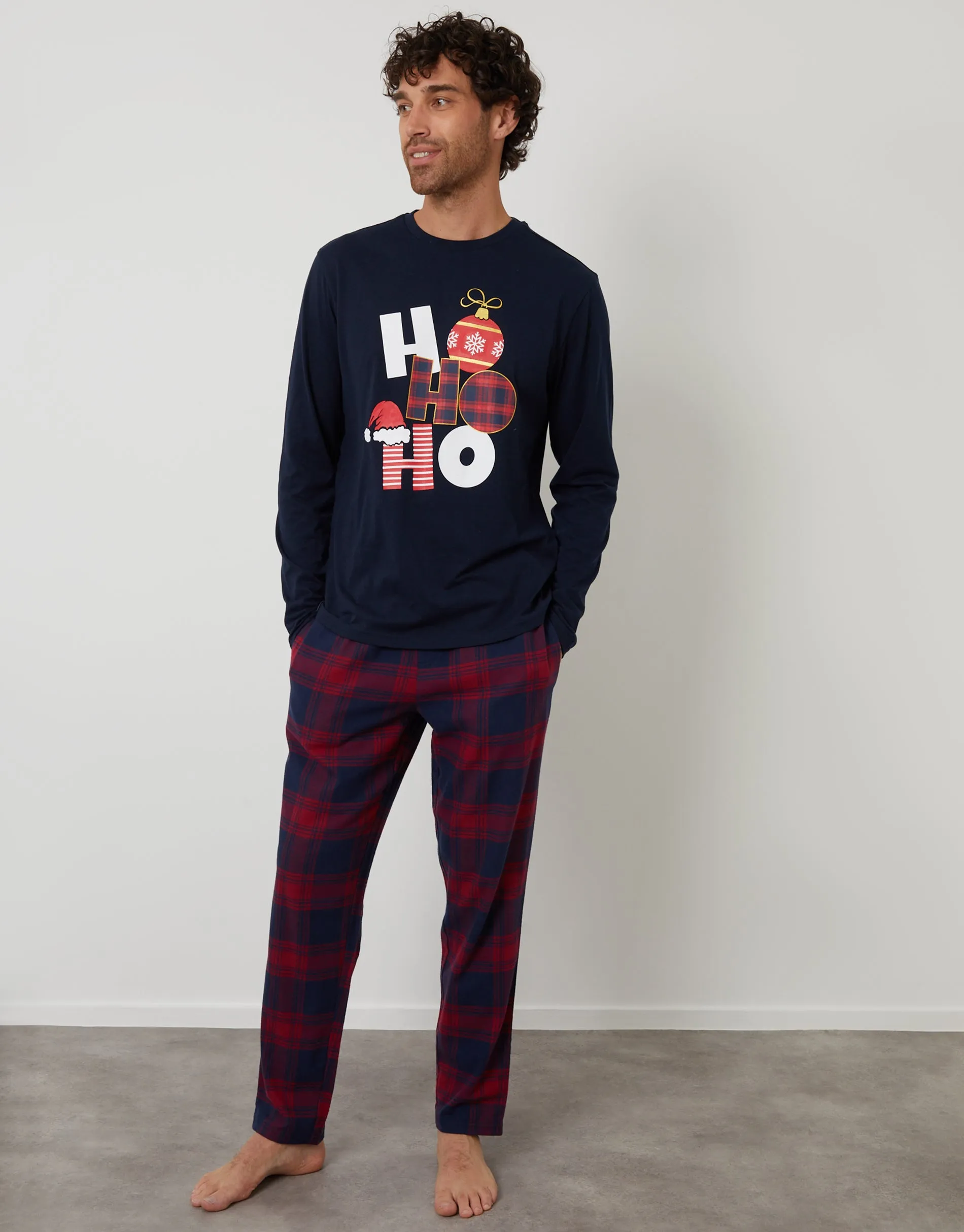 Navy Long Check Christmas Pyjamas (2-Piece Set) sold by Threadbare