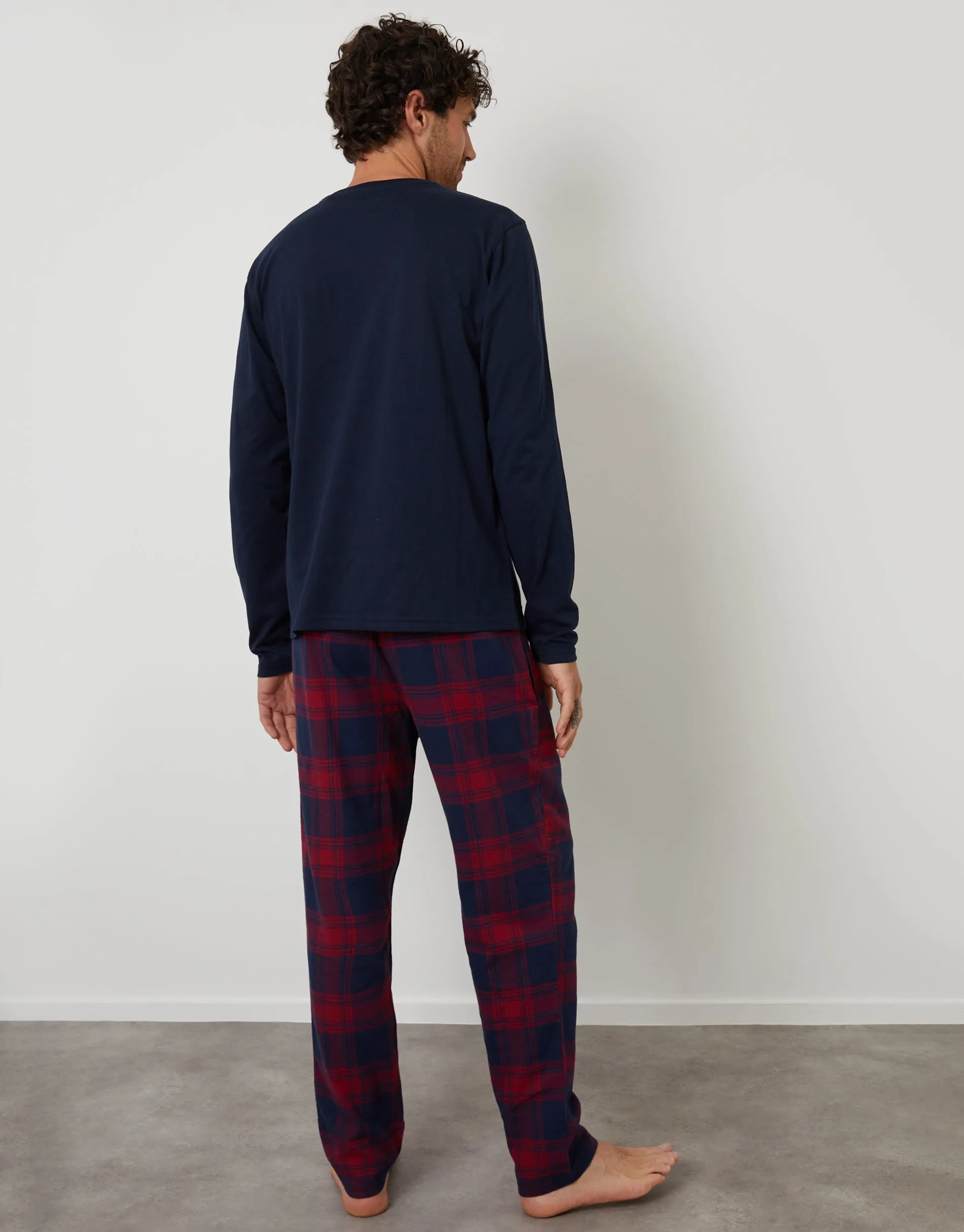 Navy Long Check Christmas Pyjamas (2-Piece Set) sold by Threadbare product image thumbnail 2
