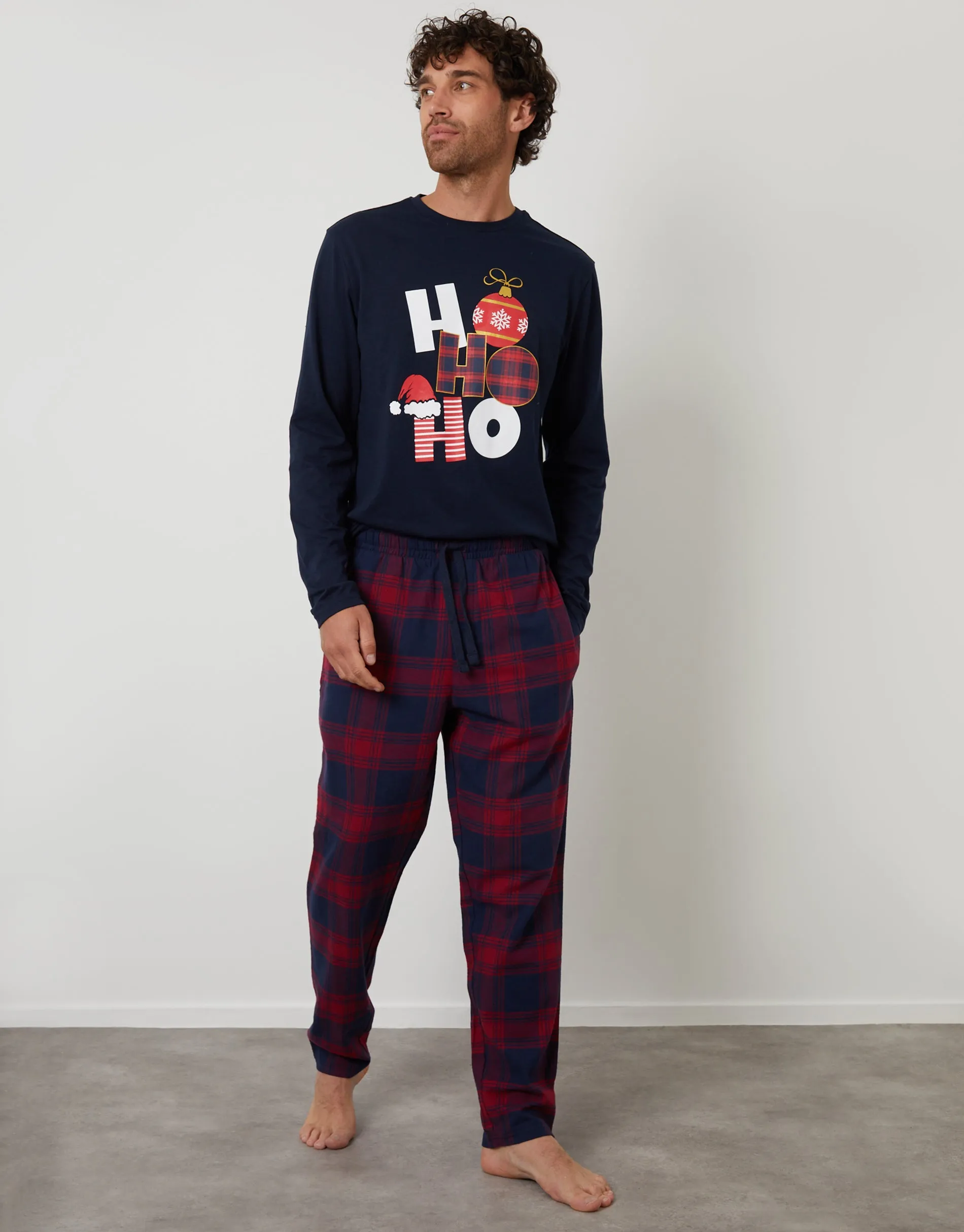 Navy Long Check Christmas Pyjamas (2-Piece Set) sold by Threadbare product image thumbnail 3