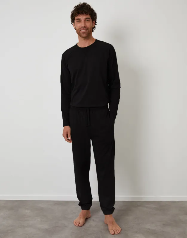 Black Peached Cotton Long Lounge Set (2-Piece Set) sold by Threadbare