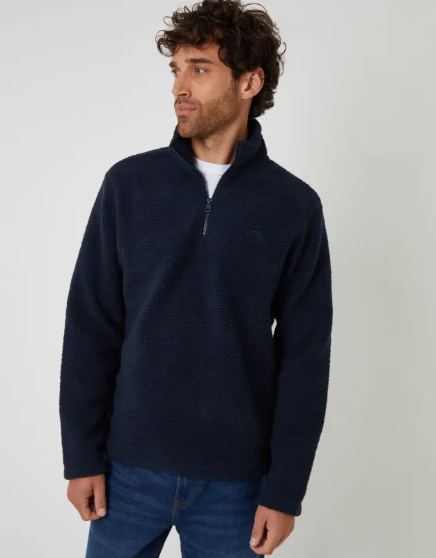 Navy Quarter Zip Borg Sweatshirt sold by Threadbare