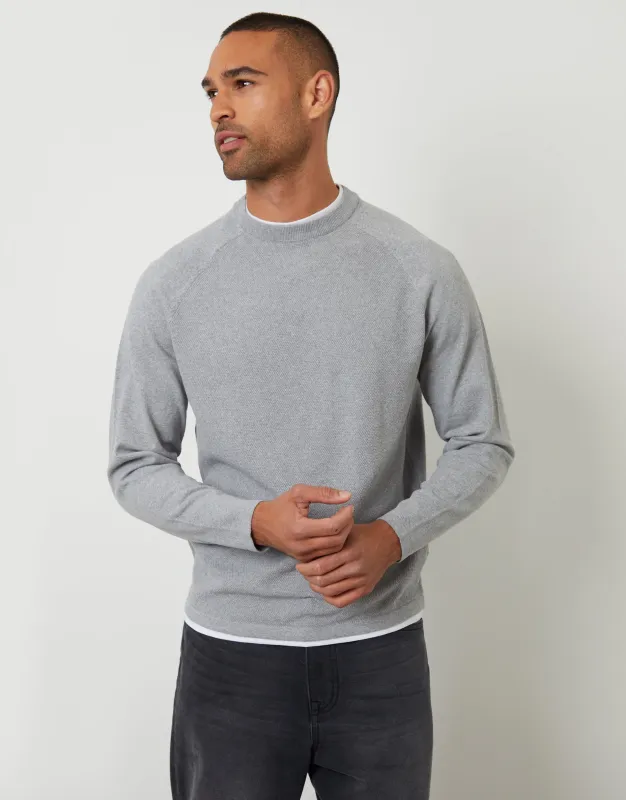 Grey Mock Tee Textured Knit Crew Neck Jumper sold by Threadbare